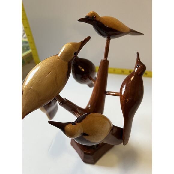 Folk Art Wood Carved Birds on a Tree Vintage Early 20th Century Sculpture Retro - Picture 16 of 16